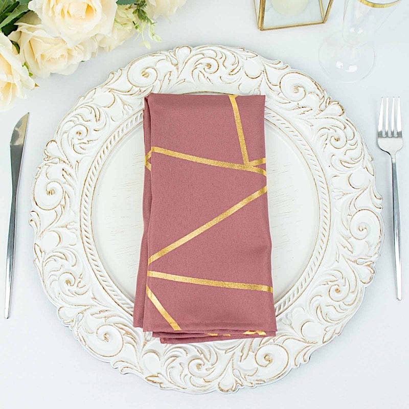 5 pcs 20" x 20" Polyester Dinner Napkins with Metallic Geometric Pattern NAP_FOIL_CRS_G