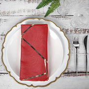 5 pcs 20" x 20" Polyester Dinner Napkins with Metallic Geometric Pattern NAP_FOIL_RED_G