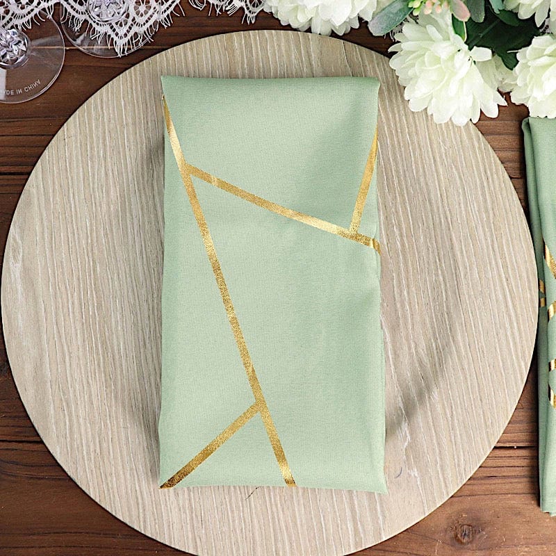 5 pcs 20" x 20" Polyester Dinner Napkins with Metallic Geometric Pattern NAP_FOIL_SAGE_G