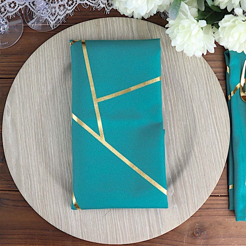 5 pcs 20" x 20" Polyester Dinner Napkins with Metallic Geometric Pattern NAP_FOIL_TEAL_G