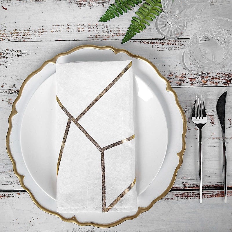 5 pcs 20" x 20" Polyester Dinner Napkins with Metallic Geometric Pattern NAP_FOIL_WHT_G