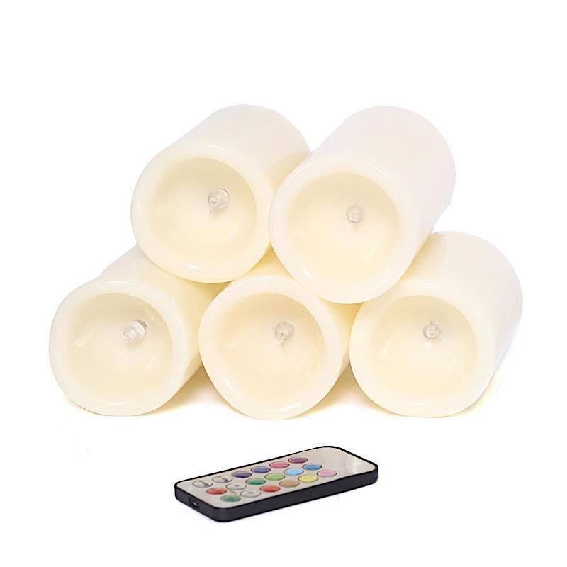 5 pcs 4" 5" 6" tall LED Pillar Candles Lights with Remote Control - Ivory LED_CAND_PL001_SET1_IVR