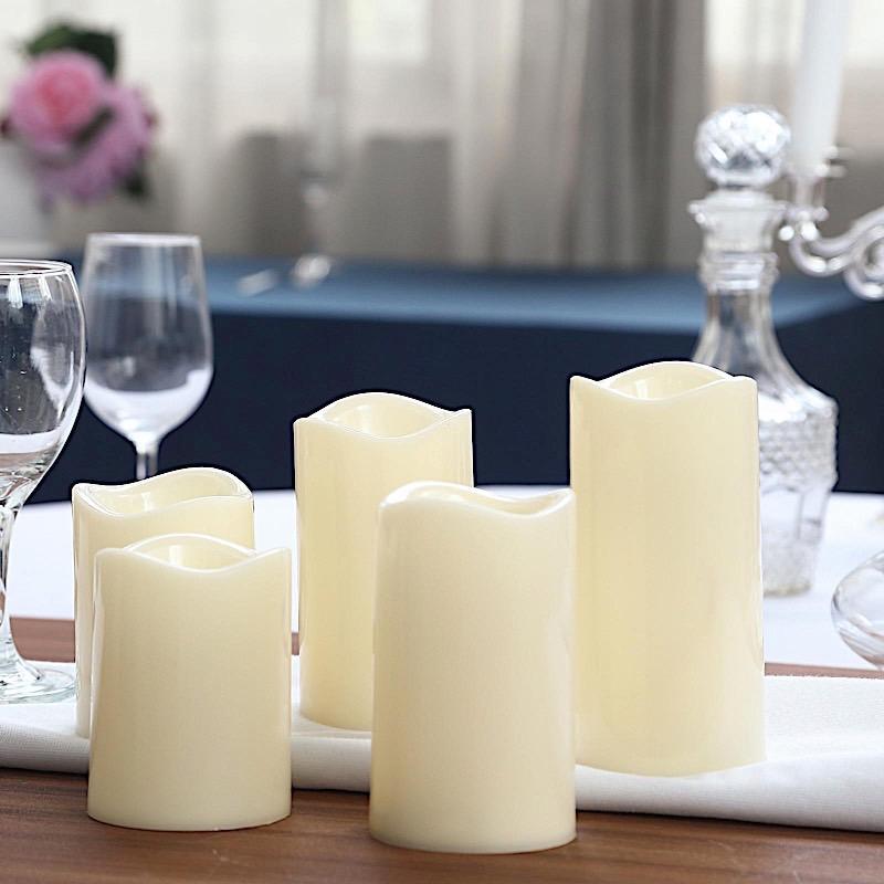 5 pcs 4" 5" 6" tall LED Pillar Candles Lights with Remote Control - Ivory LED_CAND_PL001_SET1_IVR