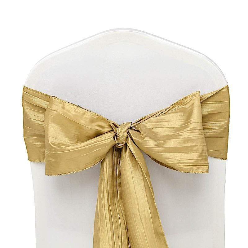 5 pcs Accordion Crinkle Taffeta Chair Sashes SASH_ACRNK_GOLD