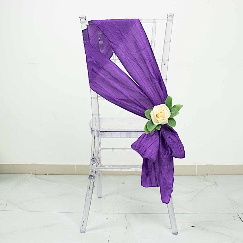 5 pcs Accordion Crinkle Taffeta Chair Sashes SASH_ACRNK_PURP