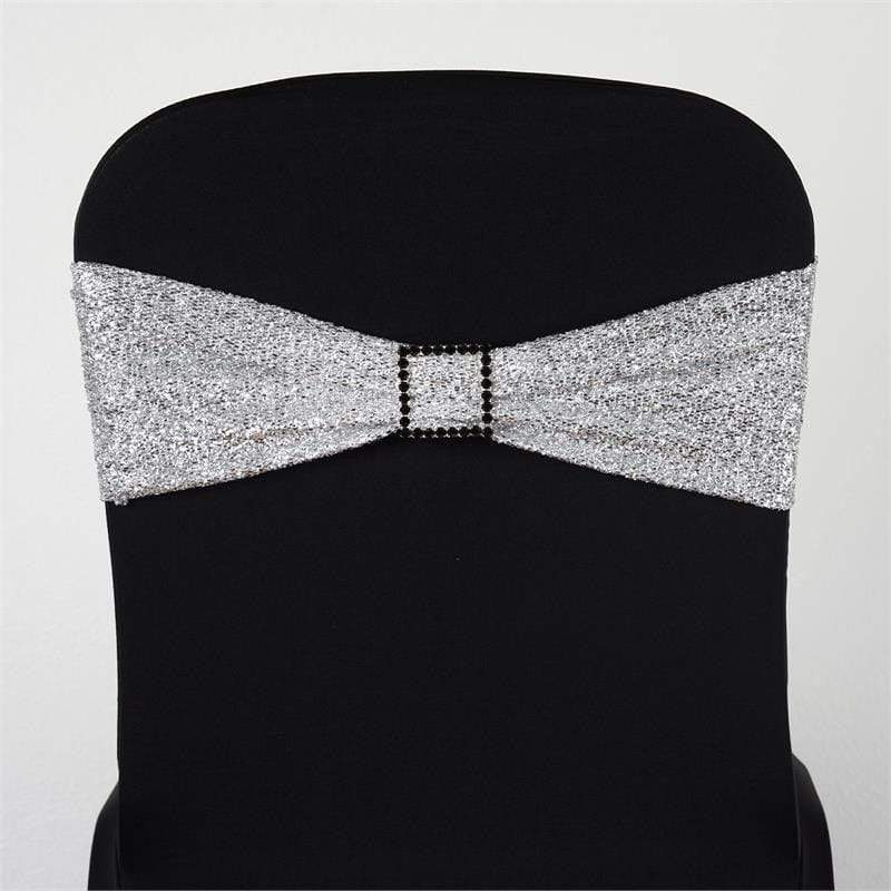 5 pcs Glittered Spandex Chair Sashes SASHP_23_SILV
