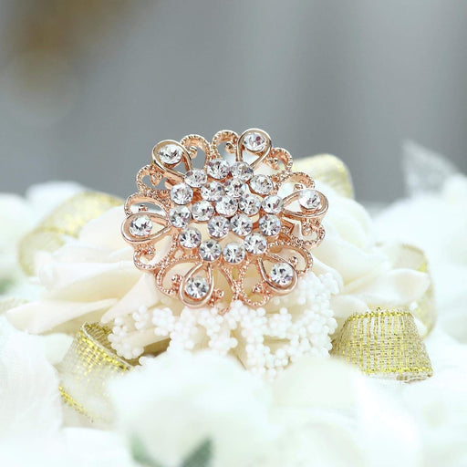 5 pcs Metal Assorted Brooches Floral Pins with Rhinestones - Rose Gold SASH_PIN_011_054