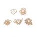 5 pcs Metal Assorted Brooches Pins with Hearts and Flowers Rhinestones - Gold SASH_PIN_009_GOLD