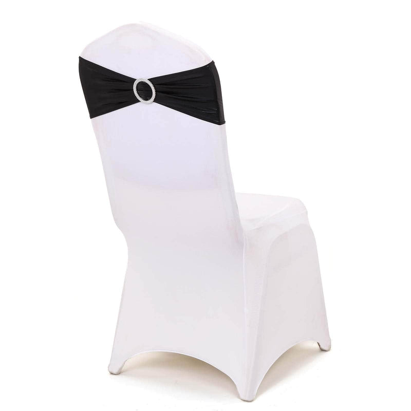 5 pcs Metallic Spandex Chair Sashes with Silver Buckles Wedding Decorations