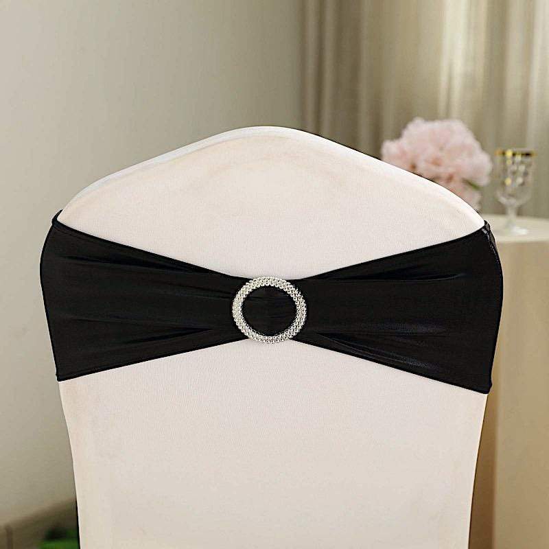 5 pcs Metallic Spandex Chair Sashes with Silver Buckles Wedding Decorations