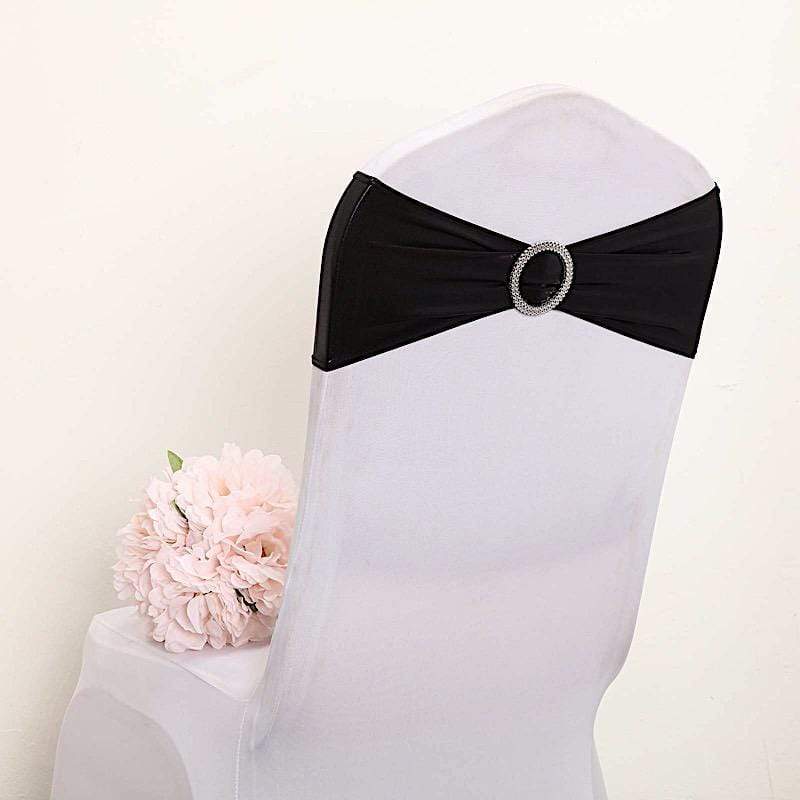 5 pcs Metallic Spandex Chair Sashes with Silver Buckles Wedding Decorations