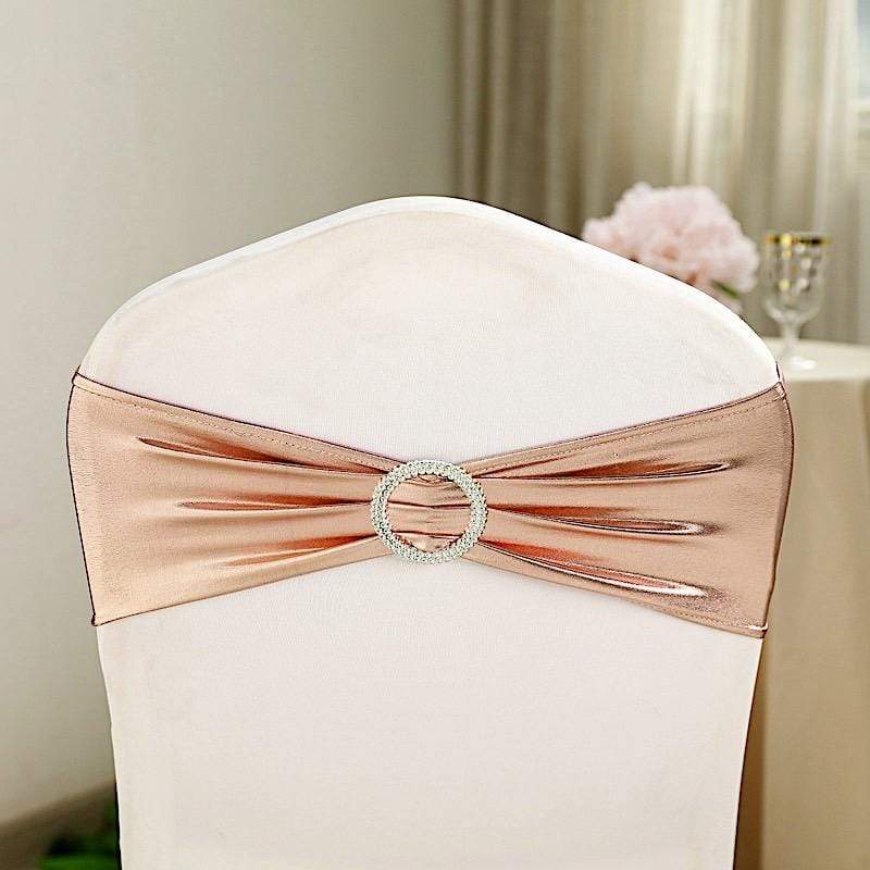 5 pcs Metallic Spandex Chair Sashes with Silver Buckles Wedding Decorations