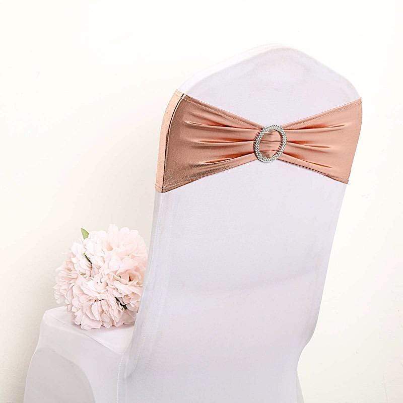 5 pcs Metallic Spandex Chair Sashes with Silver Buckles Wedding Decorations