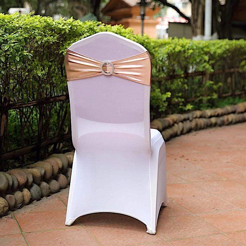 5 pcs Metallic Spandex Chair Sashes with Silver Buckles Wedding Decorations