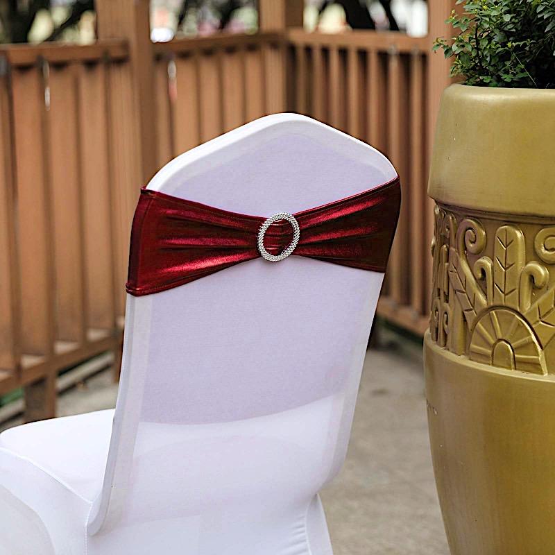 5 pcs Metallic Spandex Chair Sashes with Silver Buckles Wedding Decorations