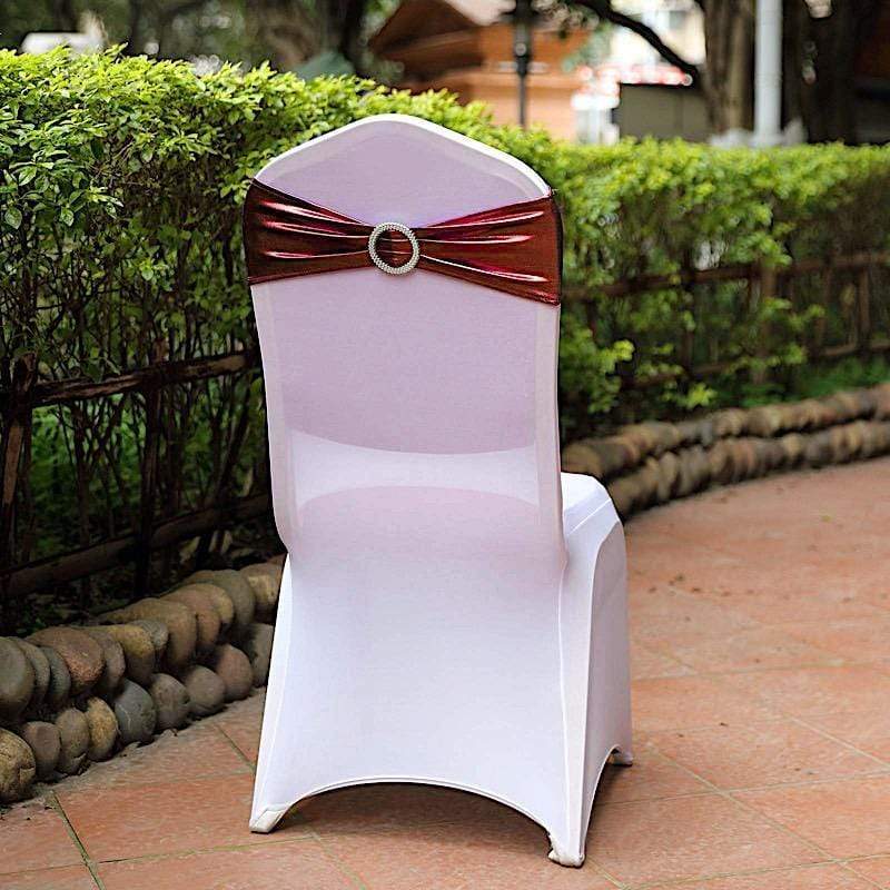5 pcs Metallic Spandex Chair Sashes with Silver Buckles Wedding Decorations