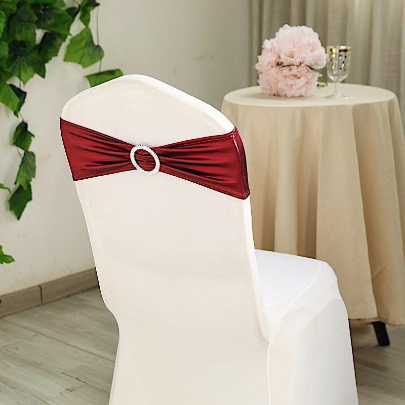 5 pcs Metallic Spandex Chair Sashes with Silver Buckles Wedding Decorations