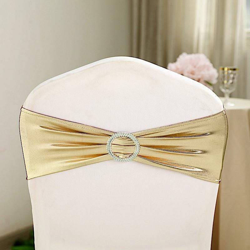5 pcs Metallic Spandex Chair Sashes with Silver Buckles Wedding Decorations