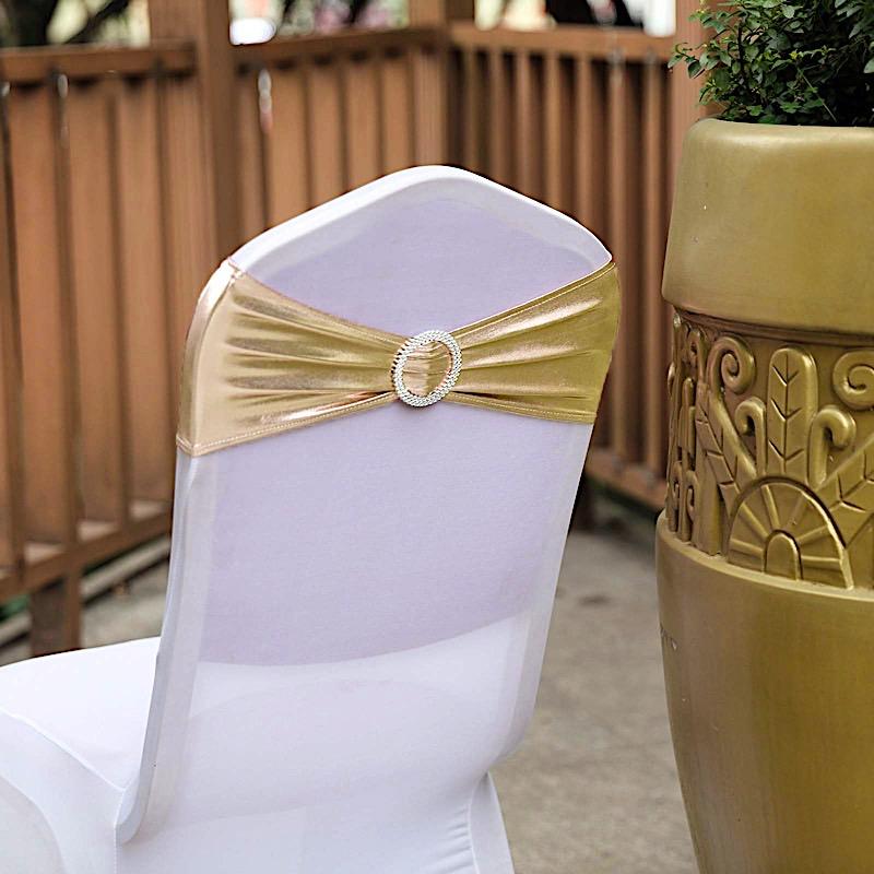 5 pcs Metallic Spandex Chair Sashes with Silver Buckles Wedding Decorations
