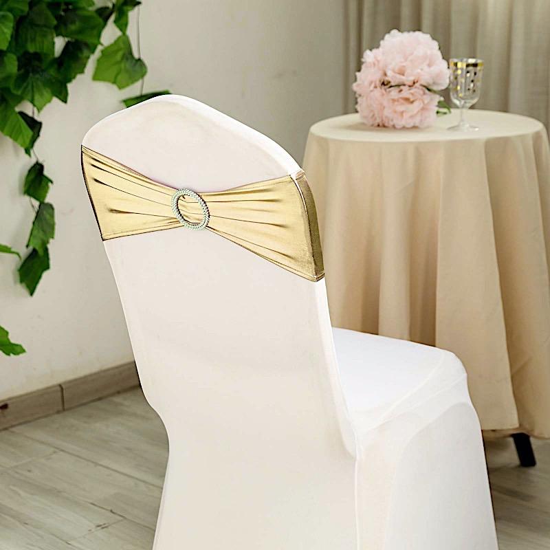 5 pcs Metallic Spandex Chair Sashes with Silver Buckles Wedding Decorations