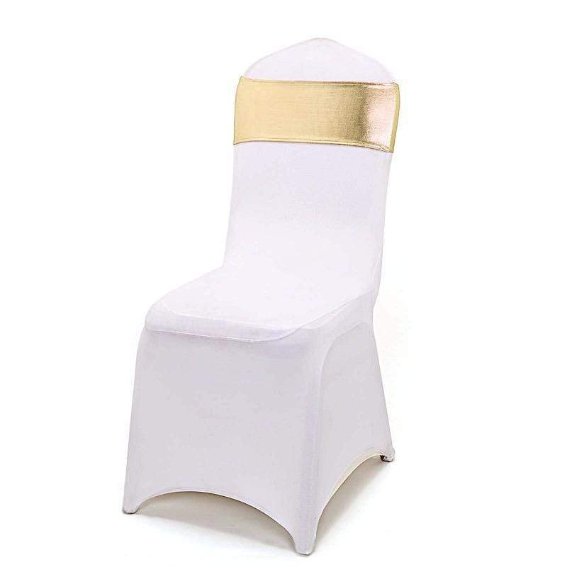 5 pcs Metallic Spandex Chair Sashes with Silver Buckles Wedding Decorations