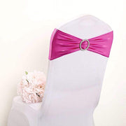 5 pcs Metallic Spandex Chair Sashes with Silver Buckles Wedding Decorations - Fuchsia SASHP_22_FUSH