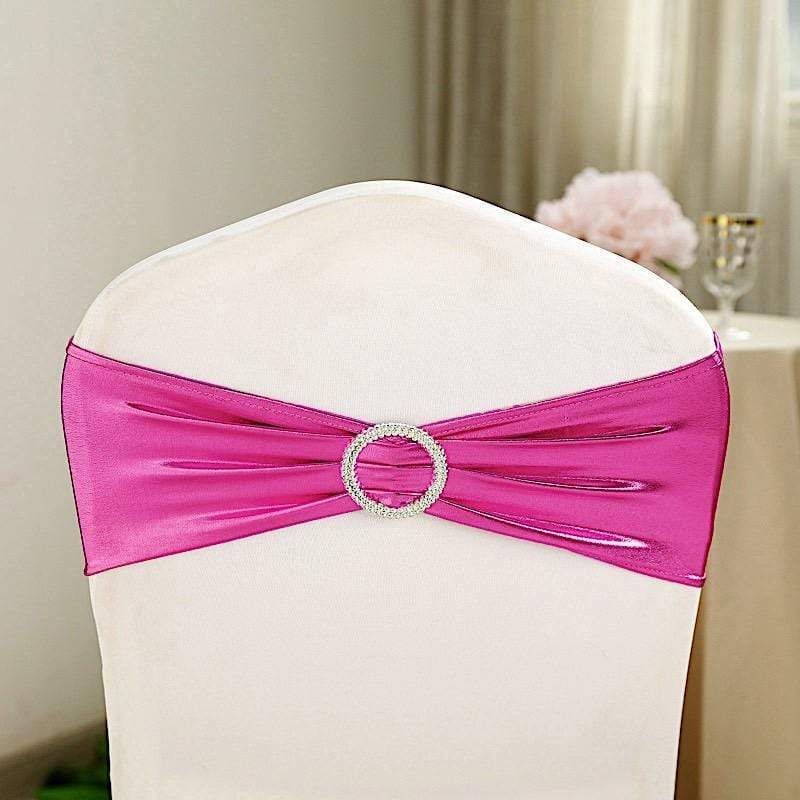 5 pcs Metallic Spandex Chair Sashes with Silver Buckles Wedding Decorations