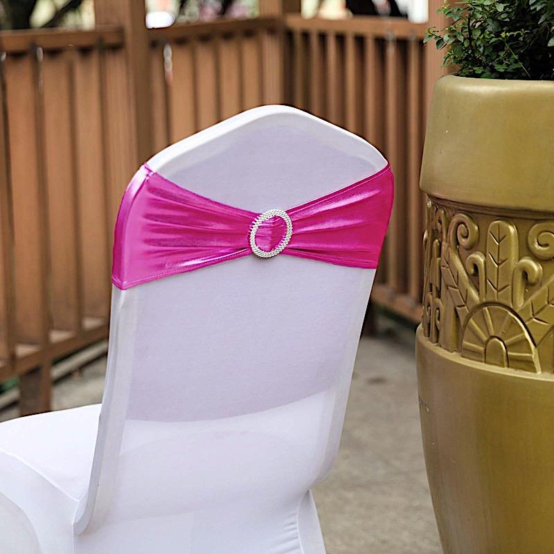 5 pcs Metallic Spandex Chair Sashes with Silver Buckles Wedding Decorations