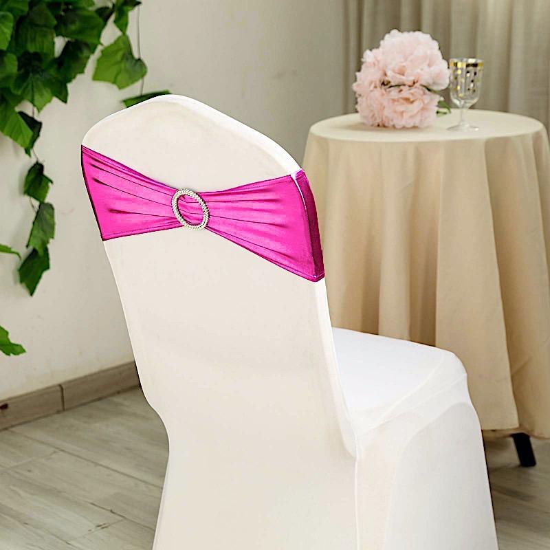 5 pcs Metallic Spandex Chair Sashes with Silver Buckles Wedding Decorations