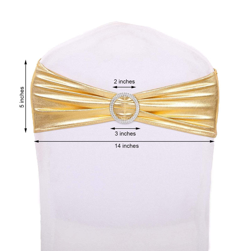 5 pcs Metallic Spandex Chair Sashes with Silver Buckles Wedding Decorations