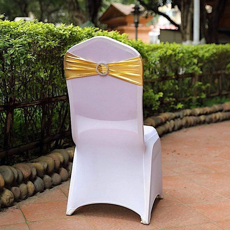 5 pcs Metallic Spandex Chair Sashes with Silver Buckles Wedding Decorations