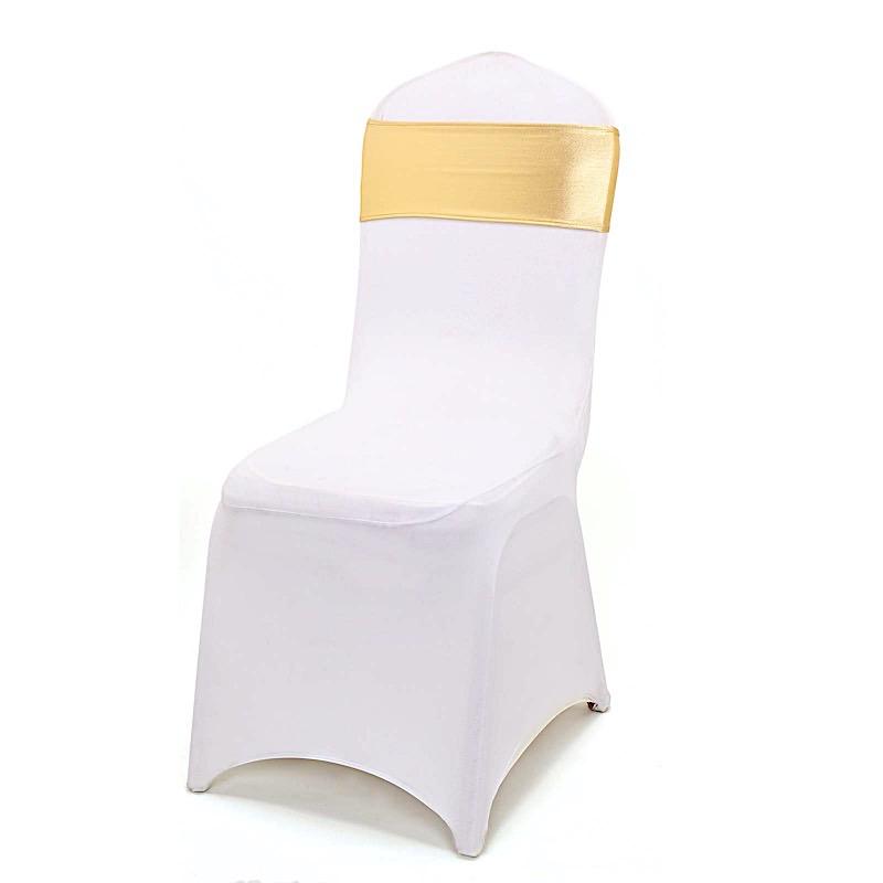5 pcs Metallic Spandex Chair Sashes with Silver Buckles Wedding Decorations