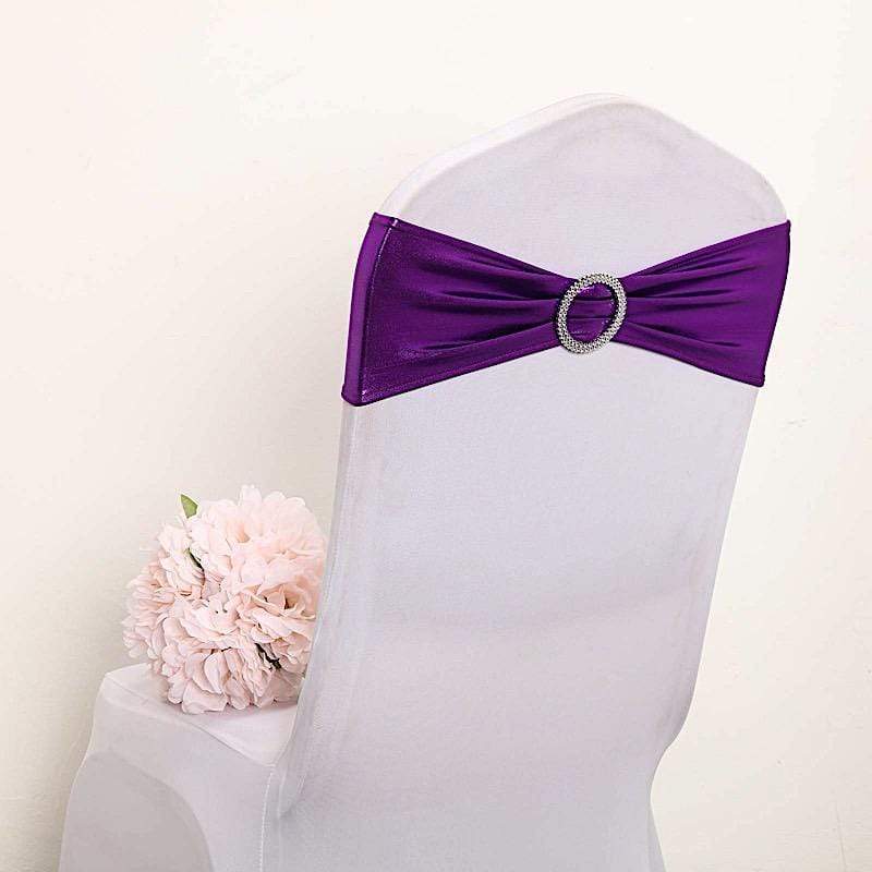5 pcs Metallic Spandex Chair Sashes with Silver Buckles Wedding Decorations