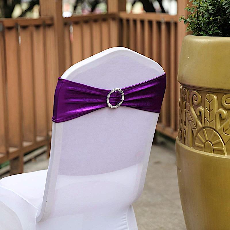 5 pcs Metallic Spandex Chair Sashes with Silver Buckles Wedding Decorations