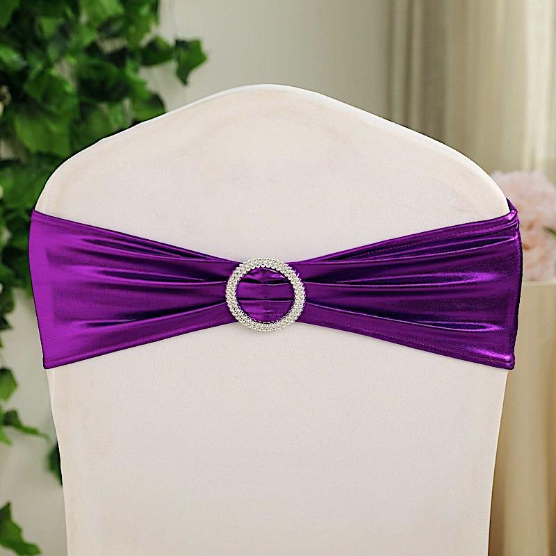 5 pcs Metallic Spandex Chair Sashes with Silver Buckles Wedding Decorations