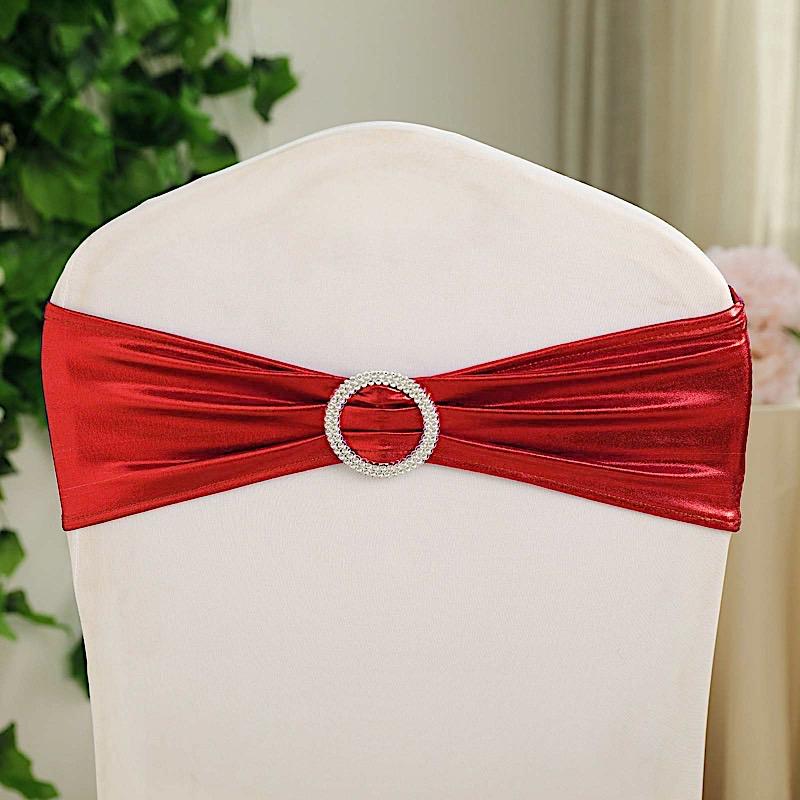 5 pcs Metallic Spandex Chair Sashes with Silver Buckles Wedding Decorations
