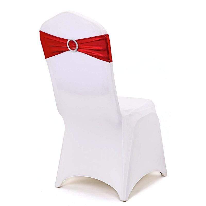 5 pcs Metallic Spandex Chair Sashes with Silver Buckles Wedding Decorations