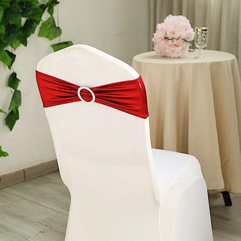 5 pcs Metallic Spandex Chair Sashes with Silver Buckles Wedding Decorations