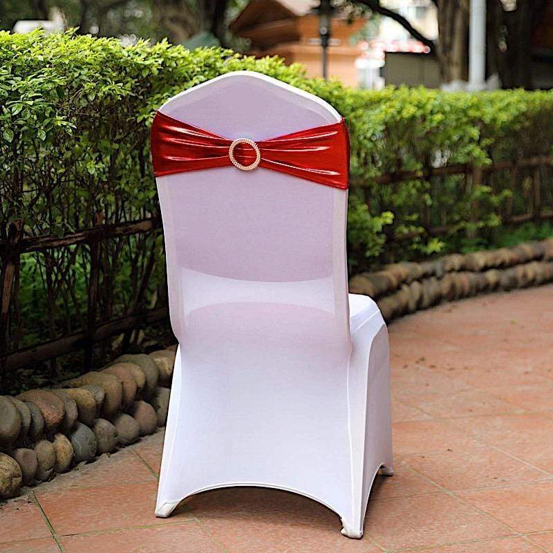 5 pcs Metallic Spandex Chair Sashes with Silver Buckles Wedding Decorations