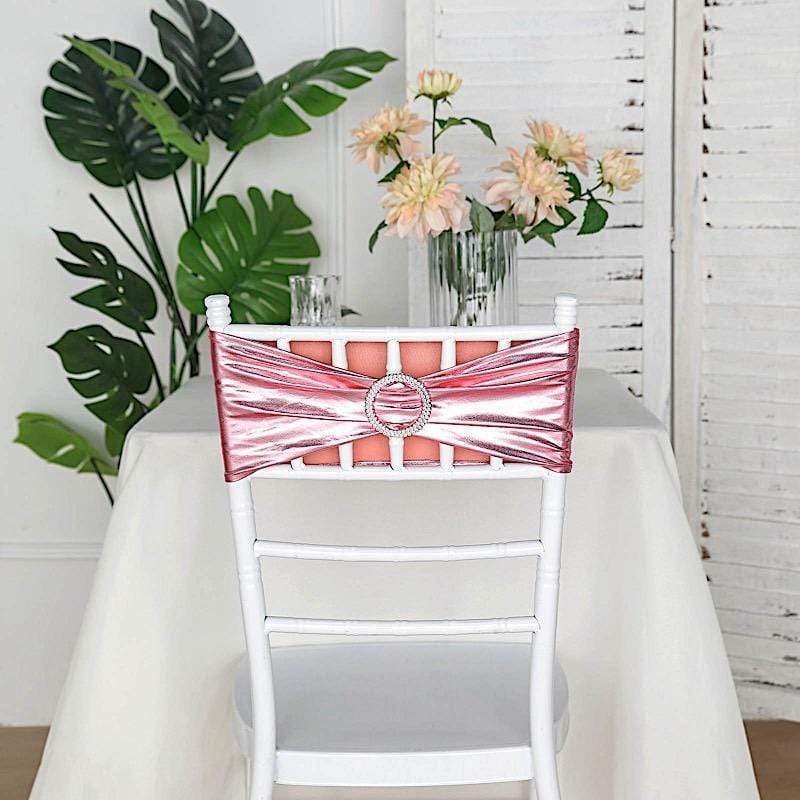 5 pcs Metallic Spandex Chair Sashes with Silver Buckles Wedding Decorations
