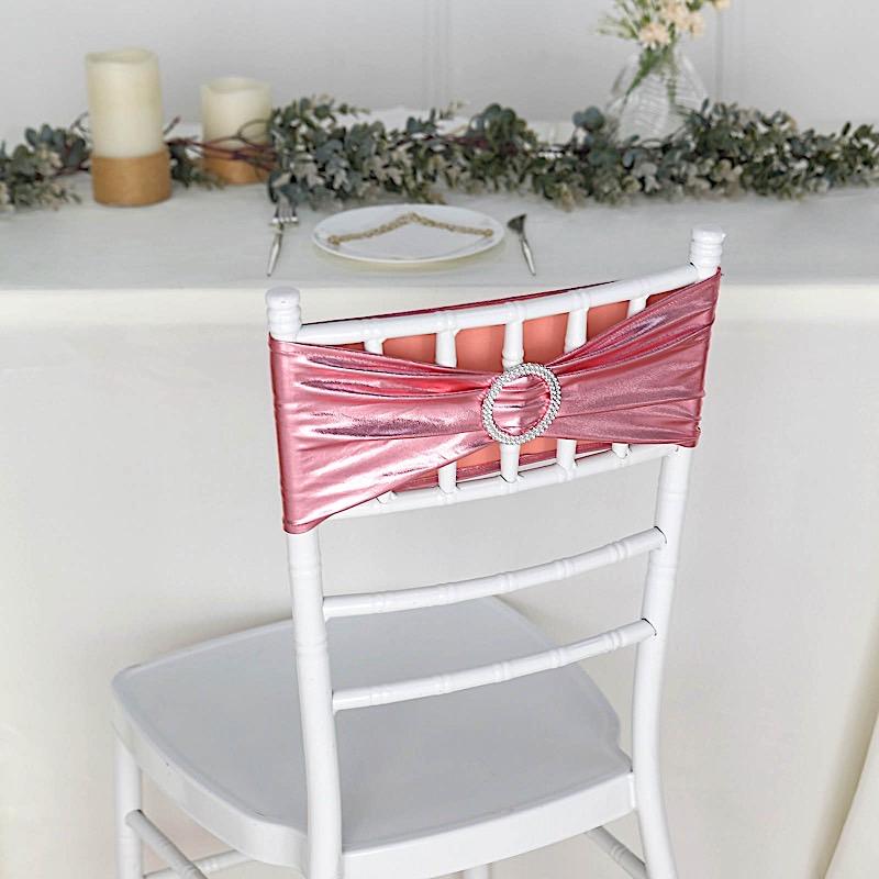 5 pcs Metallic Spandex Chair Sashes with Silver Buckles Wedding Decorations