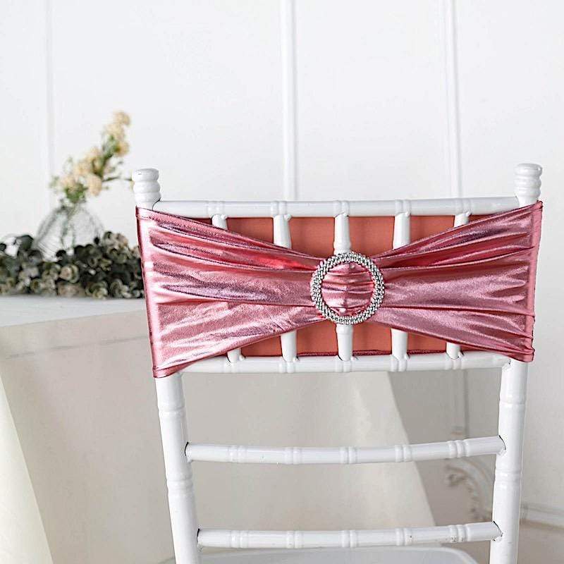 5 pcs Metallic Spandex Chair Sashes with Silver Buckles Wedding Decorations