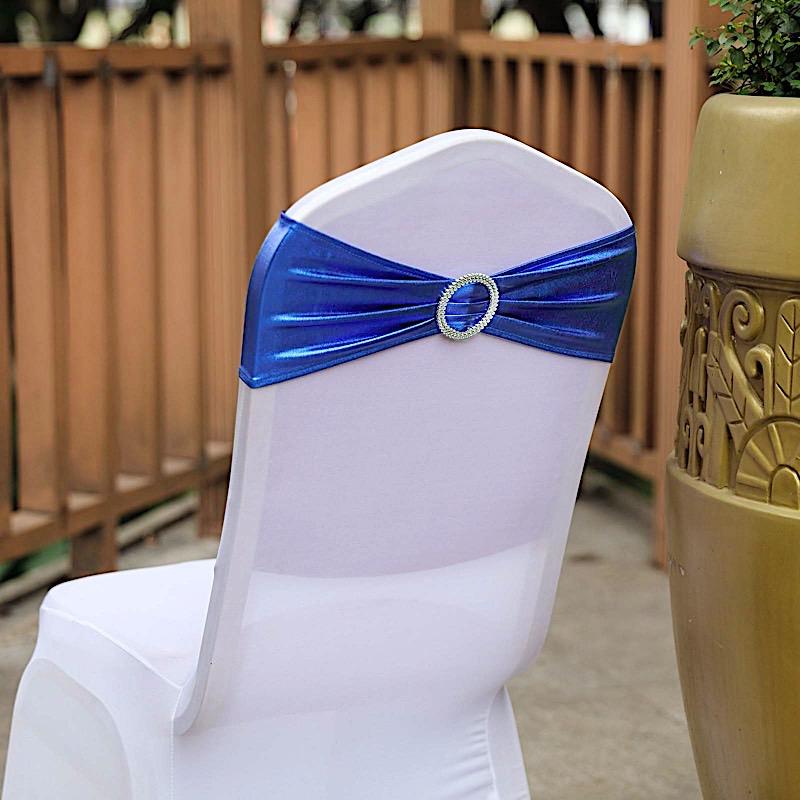 5 pcs Metallic Spandex Chair Sashes with Silver Buckles Wedding Decorations