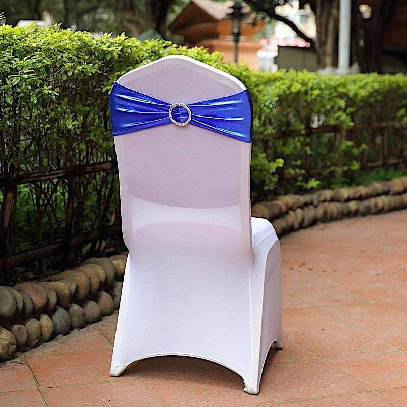5 pcs Metallic Spandex Chair Sashes with Silver Buckles Wedding Decorations