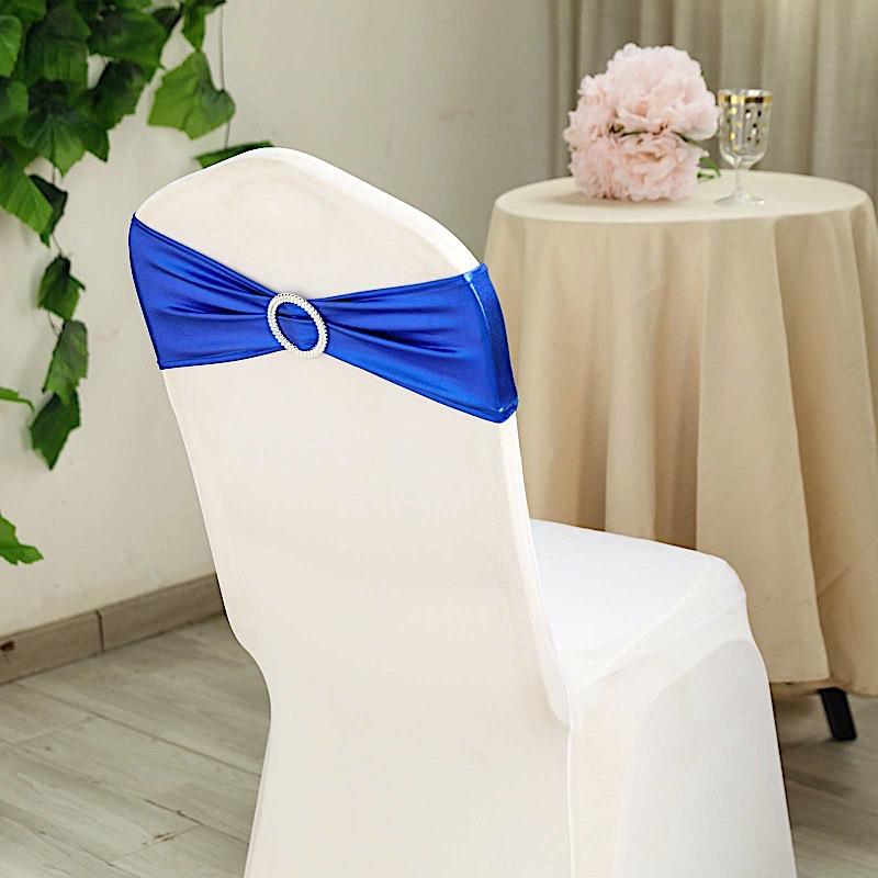 5 pcs Metallic Spandex Chair Sashes with Silver Buckles Wedding Decorations