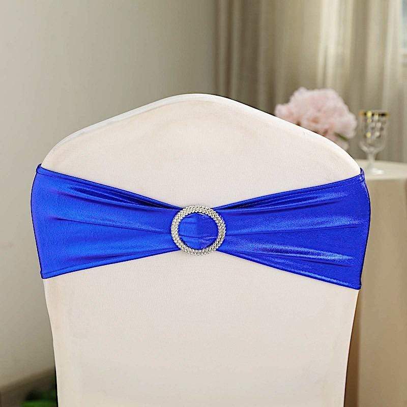 5 pcs Metallic Spandex Chair Sashes with Silver Buckles Wedding Decorations