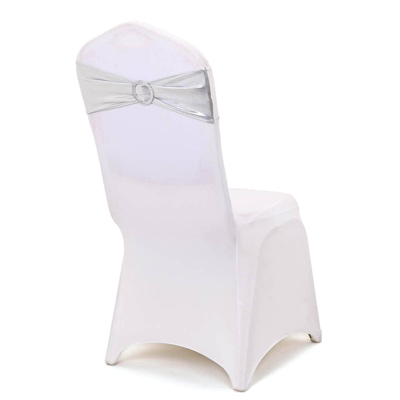 5 pcs Metallic Spandex Chair Sashes with Silver Buckles Wedding Decorations