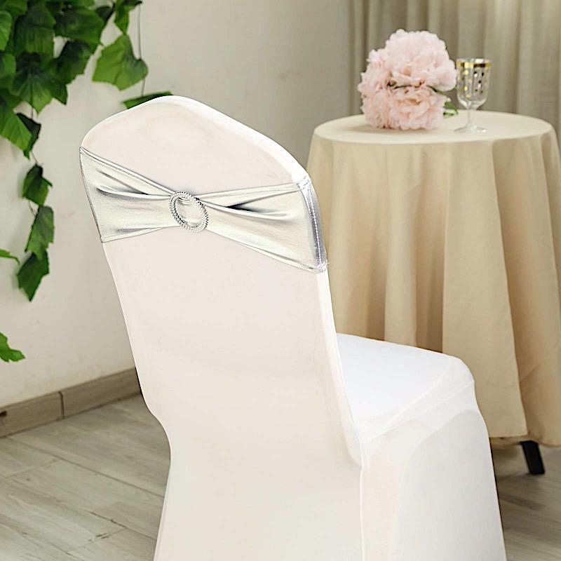 5 pcs Metallic Spandex Chair Sashes with Silver Buckles Wedding Decorations