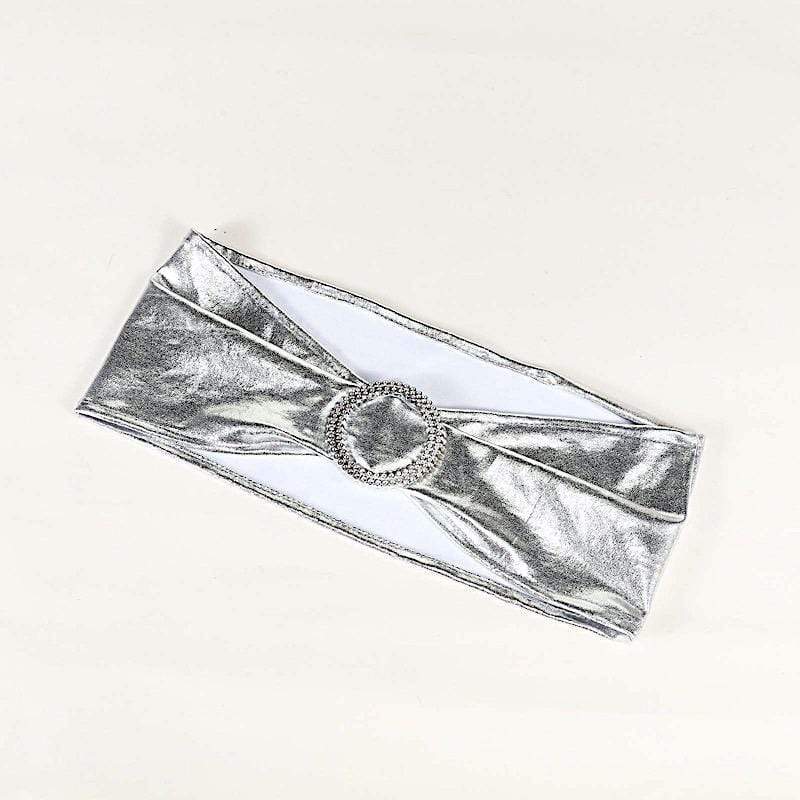 5 pcs Metallic Spandex Chair Sashes with Silver Buckles Wedding Decorations