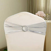 5 pcs Metallic Spandex Chair Sashes with Silver Buckles Wedding Decorations